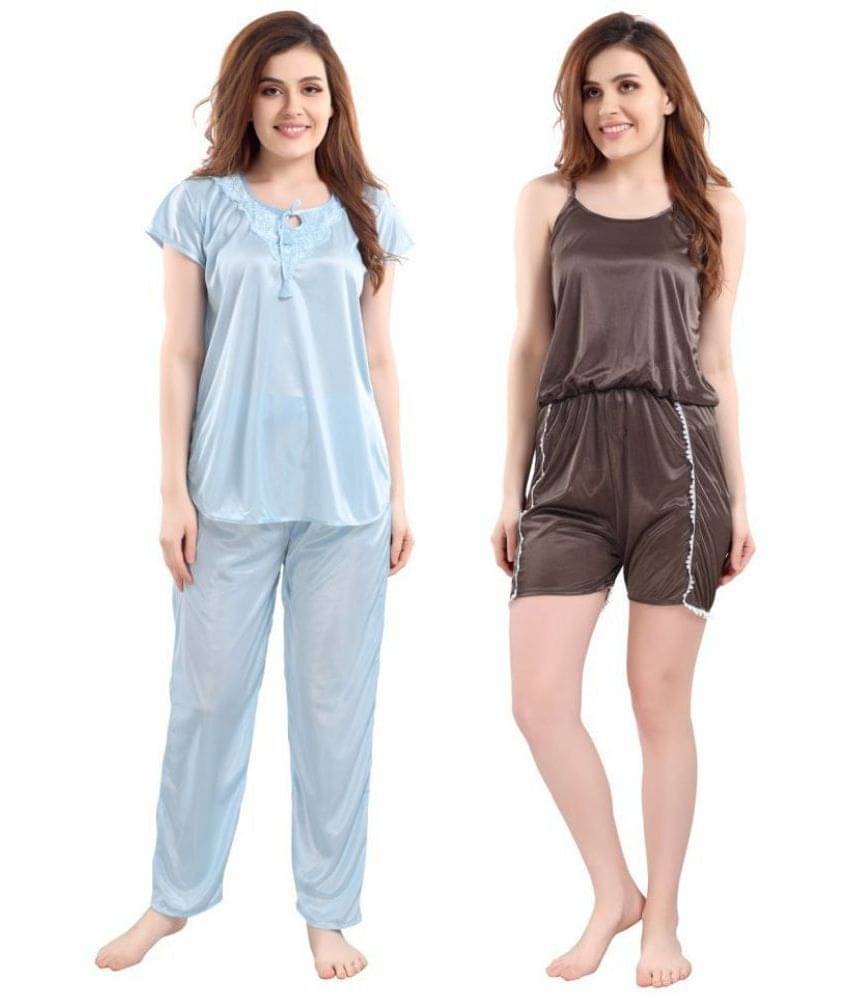     			Romaisa Satin Nightsuit Sets - Multi Color Pack of 3