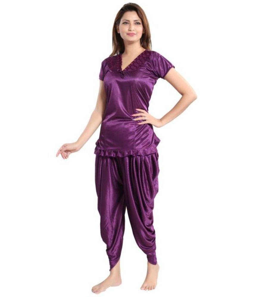     			Romaisa Satin Nightsuit Sets - Purple Pack of 2