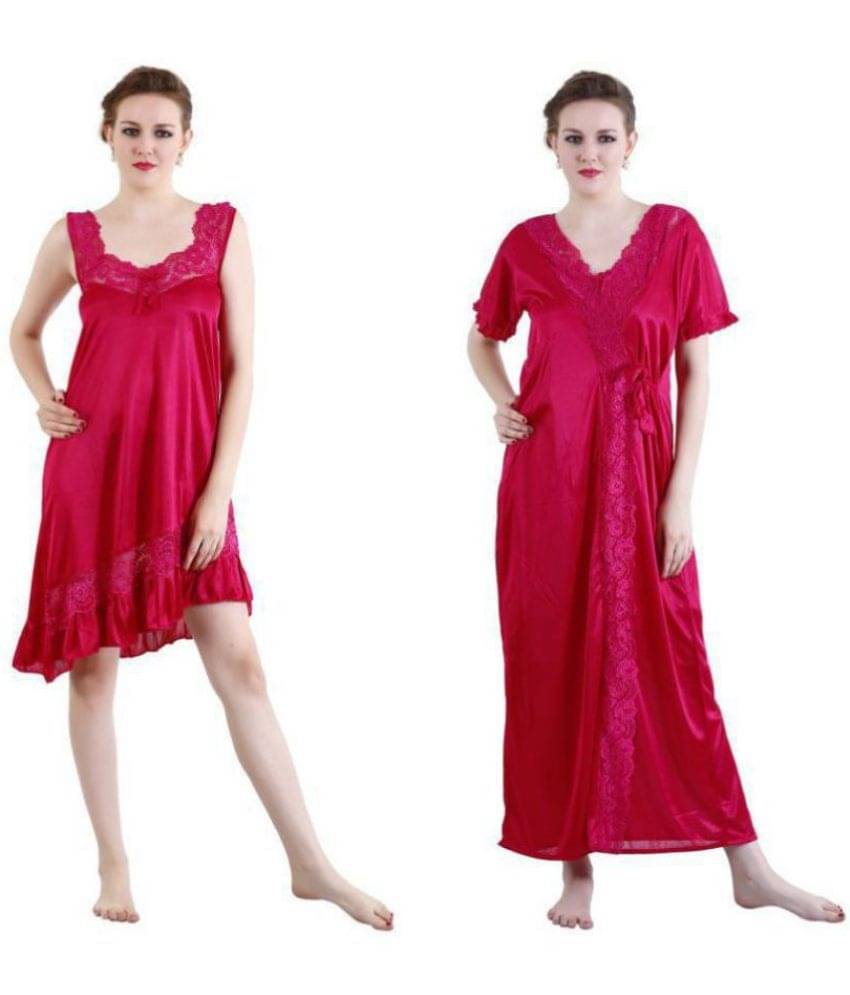 Romaisa Satin Nightsuit Sets - Red Pack of 2     			Romaisa Satin Nightsuit Sets - Red Pack of 2
