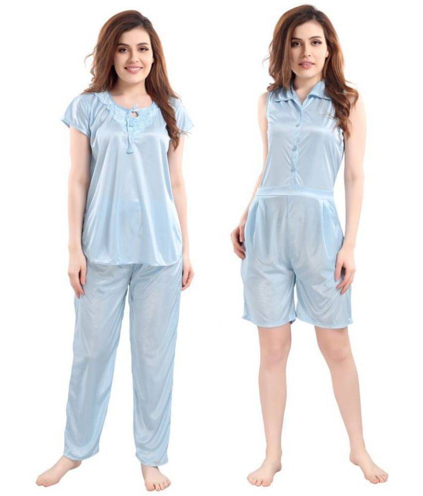 Romaisa Satin Nightsuit Sets - Turquoise Pack of 3 Romaisa Satin Nightsuit Sets - Turquoise Pack of 3