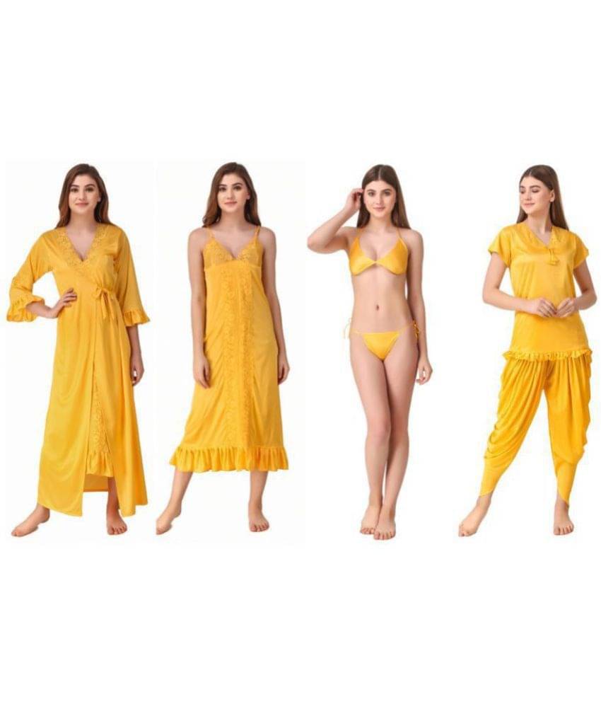 Romaisa Satin Nighty & Night Gowns - Yellow Pack of 6 Romaisa Satin Nighty & Night Gowns - Yellow Pack of 6