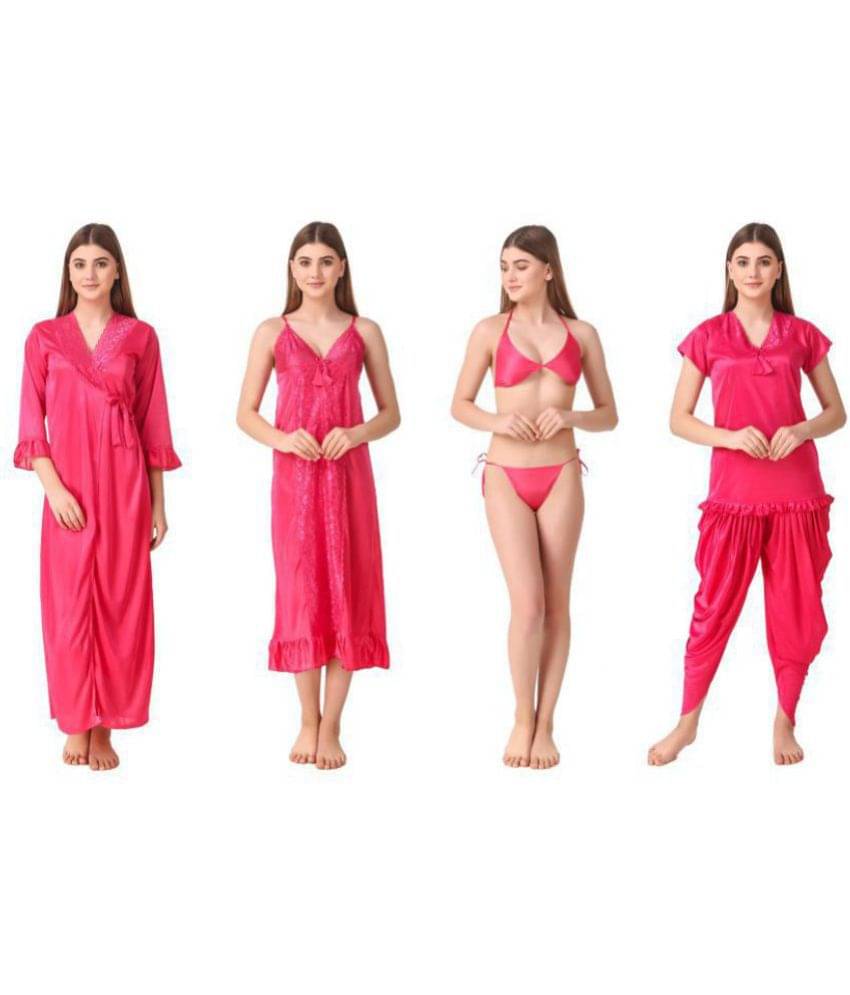 Romaisa Satin Nighty & Night Gowns - Pink Pack of 6 Romaisa Satin Nighty & Night Gowns - Pink Pack of 6