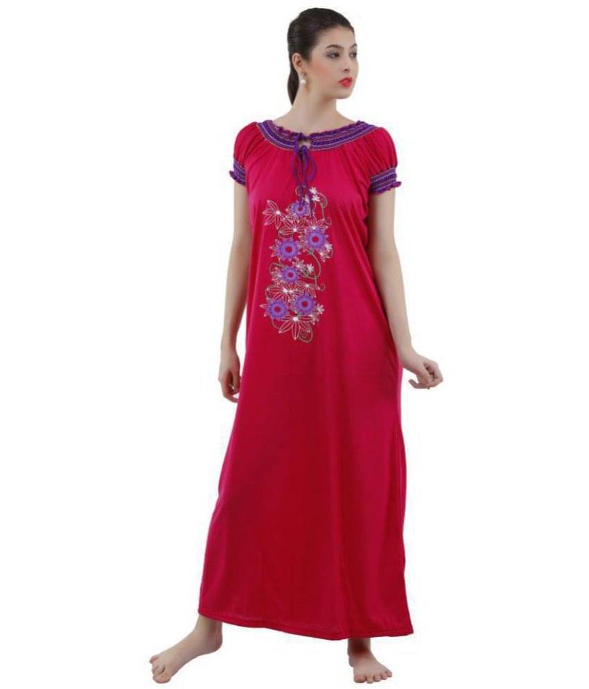 Romaisa Satin Nighty & Night Gowns - Red Single     			Romaisa Satin Nighty & Night Gowns - Red Single