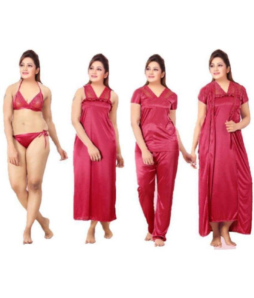 Romaisa Satin Nighty & Night Gowns - Maroon Pack of 6 Romaisa Satin Nighty & Night Gowns - Maroon Pack of 6