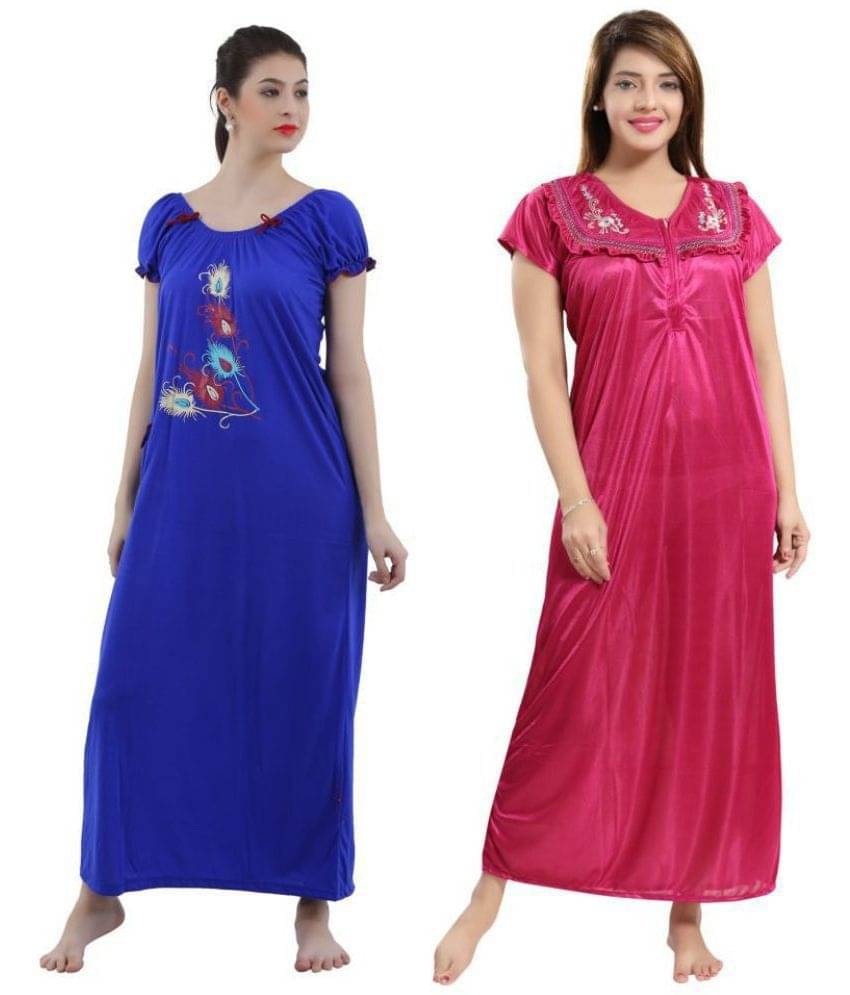Romaisa Satin Nighty & Night Gowns - Multi Color Pack of 2     			Romaisa Satin Nighty & Night Gowns - Multi Color Pack of 2