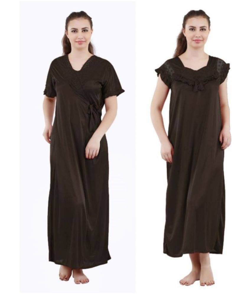 Romaisa Satin Nighty & Night Gowns - Black Pack of 2 Romaisa Satin Nighty & Night Gowns - Black Pack of 2