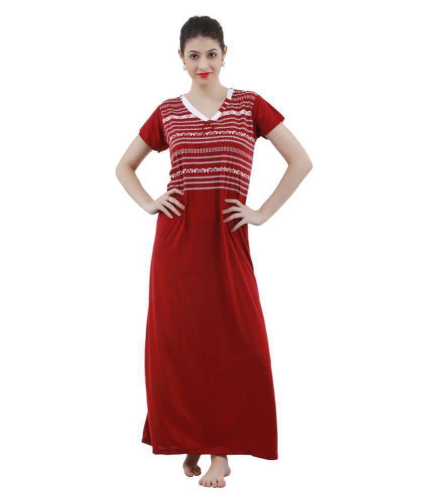 Romaisa Viscose Nighty & Night Gowns - Maroon Single - Nightwear & Loungewear | Buy online on ZillyBuy