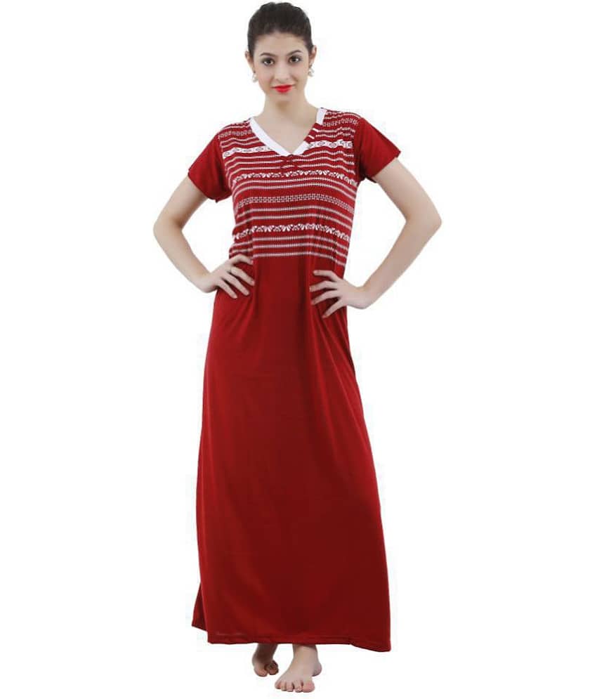 Romaisa Viscose Nighty & Night Gowns - Maroon Single - Nightwear & Loungewear | Buy online on ZillyBuy