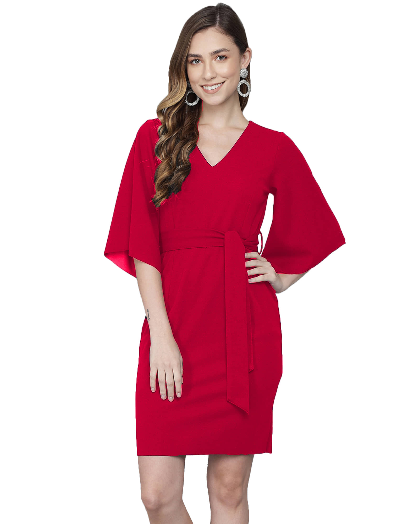 Addyvero Cotton Lycra Red Bodycon Dress - Single