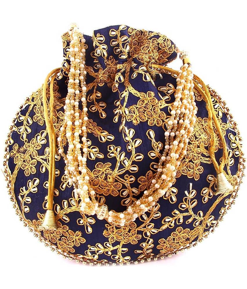 Apratim Navy Silk Potli - Handbags | Buy online on ZillyBuy