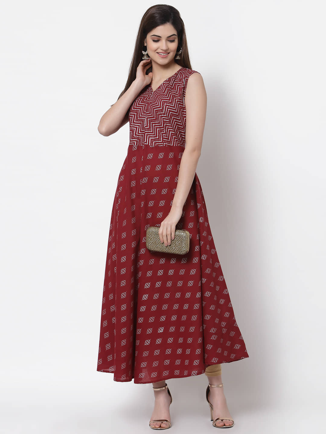 Kbz Women Cotton Ethnic Dress ( Maroon )