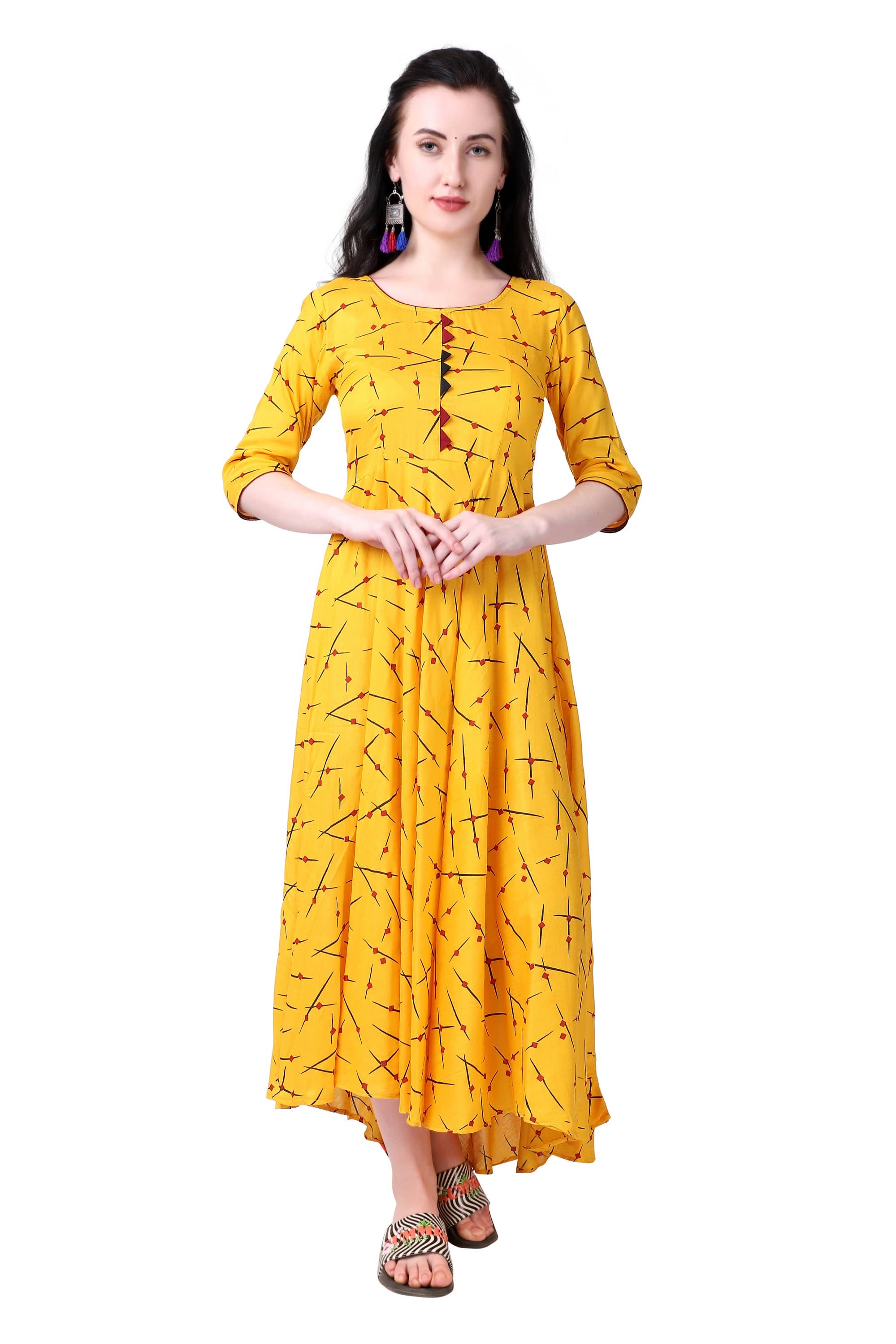 MEESORRA - Yellow Rayon Women's Flared Kurti ( Pack of 1 ) - Kurtis, Tunics | Buy online on ZillyBuy