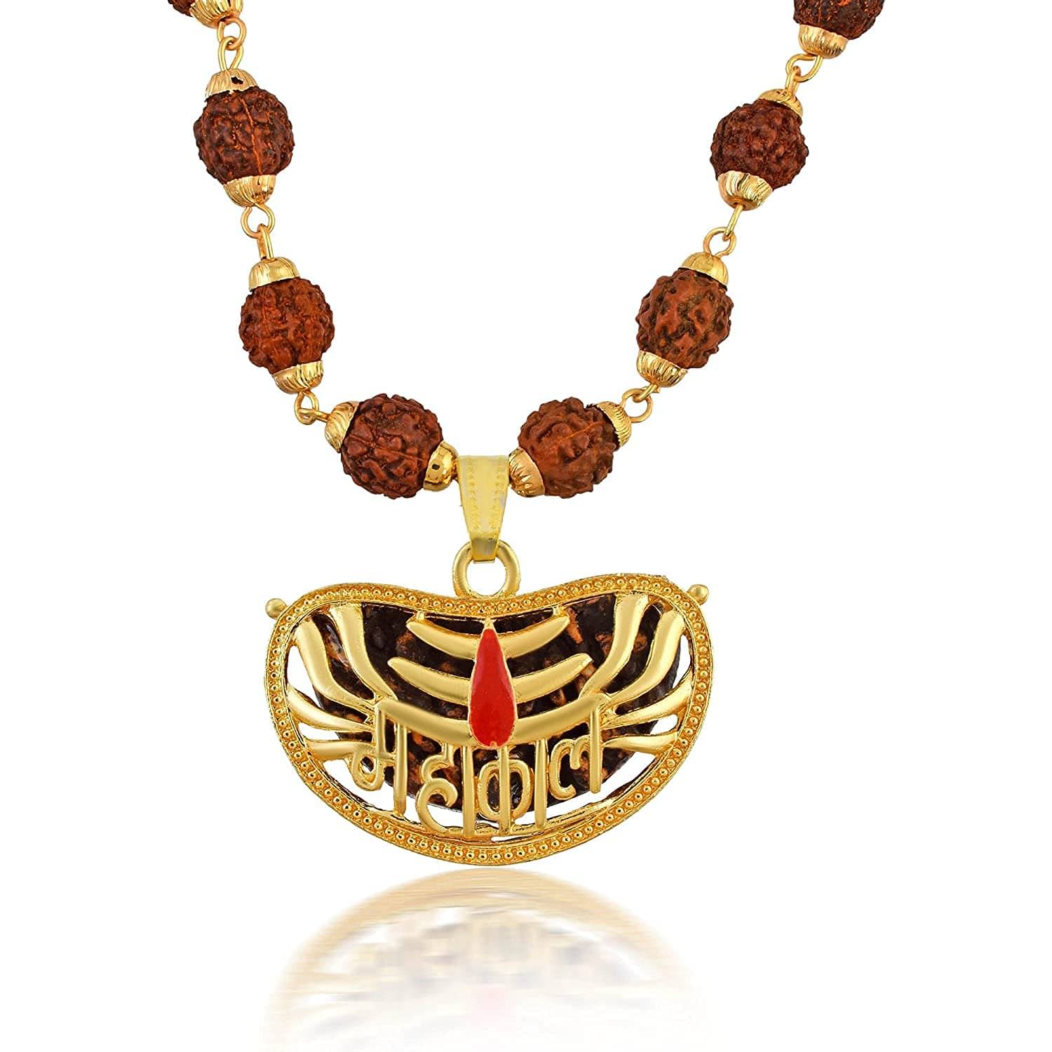     			PAYSTORE Gold Plated 1 Face Rudraksha Mahakal/Mahakaal/महाकाल Emerged With 5 Face Covering Rudraksha Mala