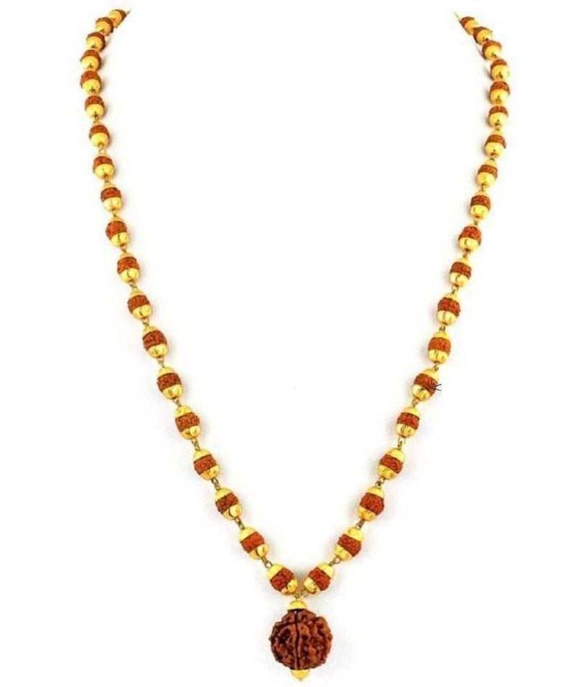     			PAYSTORE Lord Shiv Mahakal Mahadev Stylish And Elegant Gold Plated Pendant With 5 mukhi  Rudraksha Mala For Men