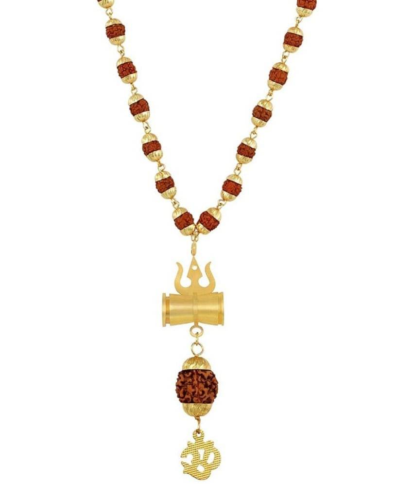     			PAYSTORE Shiv Shakti Trishul Damru ,Om Locket Yantra Pendant Energized 5 Faced Mukhi Rudraksh Shiv Shakti Kavach With gold plated cap mala for Men