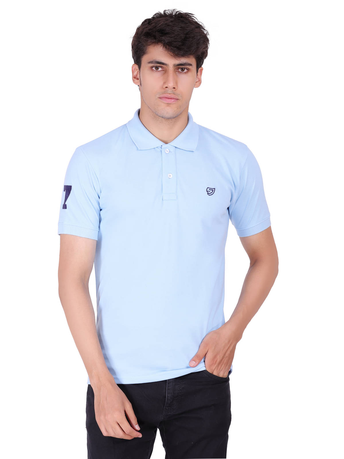     			SAM AND JACK Pack of 1 Cotton Regular Fit Solid Half Sleeves Men's Polo T Shirt ( Light Blue )