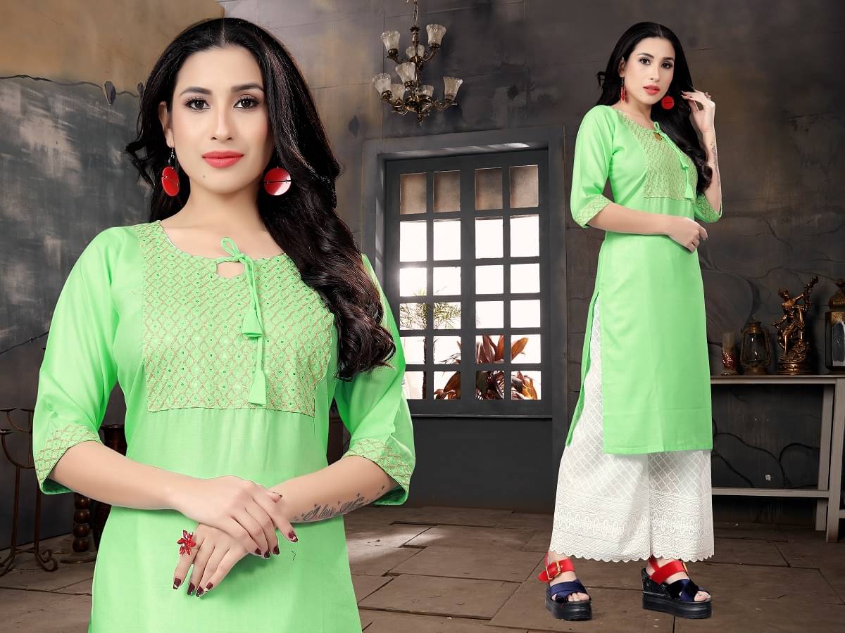 Dhruvanshi Enterprise - Green Rayon Women's Straight Kurti Dhruvanshi Enterprise - Green Rayon Women's Straight Kurti