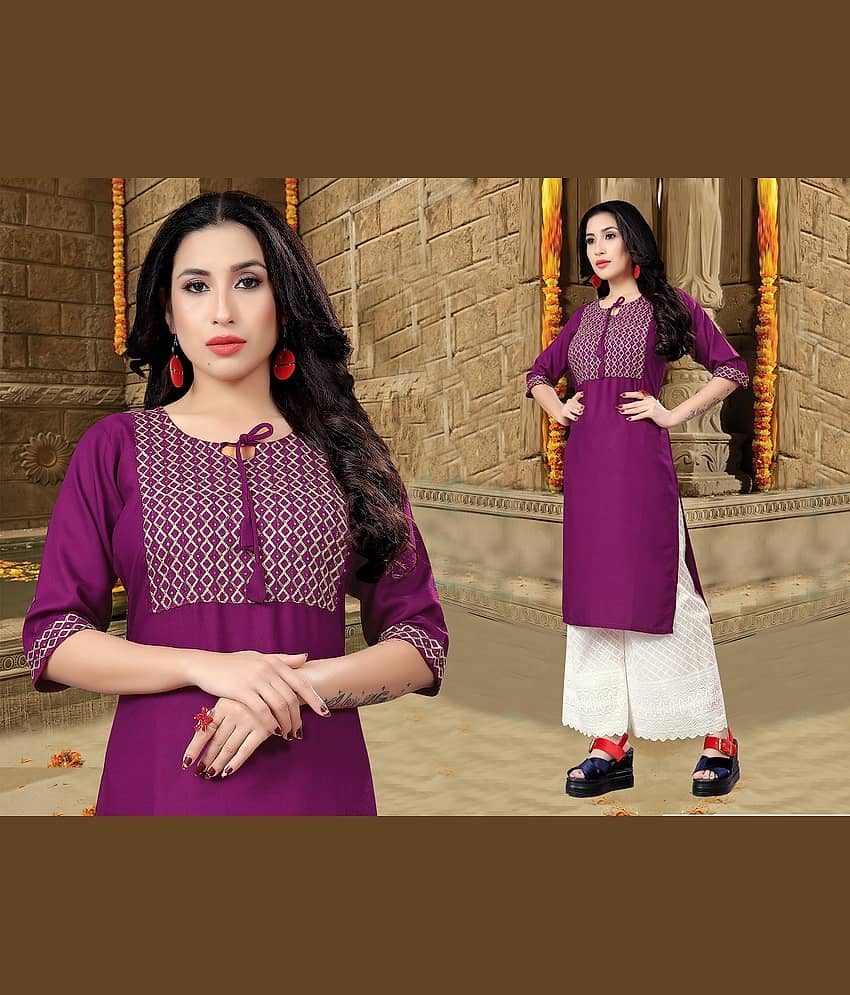 Dhruvanshi Enterprise - Purple Rayon Women's Straight Kurti - Kurtis, Tunics | Buy online on ZillyBuy