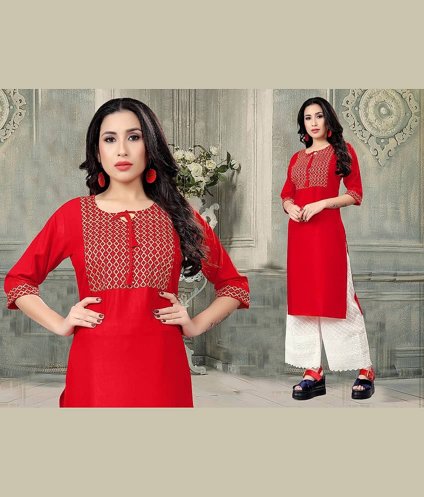 Dhruvanshi Enterprise - Red Rayon Women's Straight Kurti - Kurtis, Tunics | Buy online on ZillyBuy