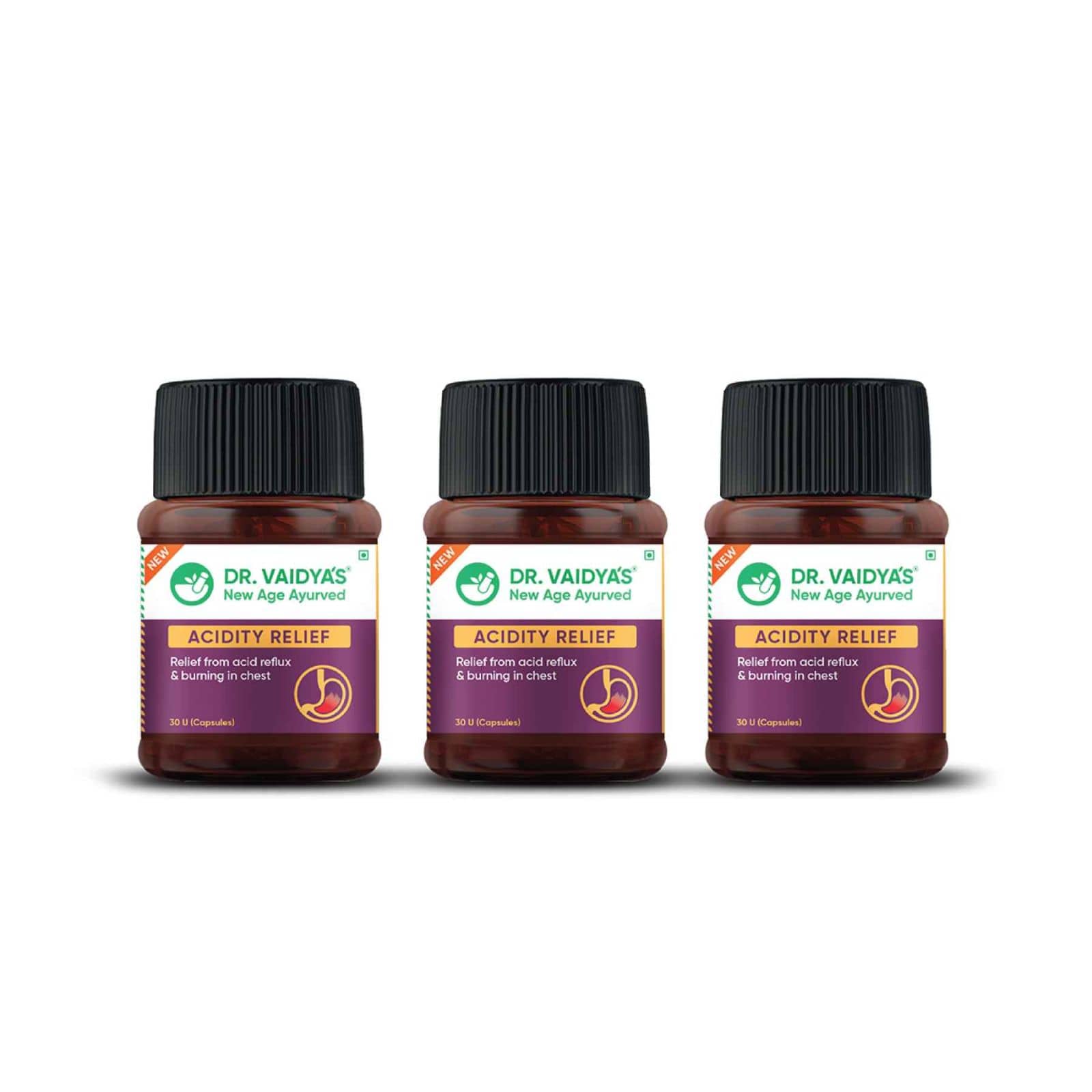 Dr. Vaidya'S Acidity Relief Capsules Ayurvedic Medicine For Acidity And Gas, 30 Capsules (Pack of 3)