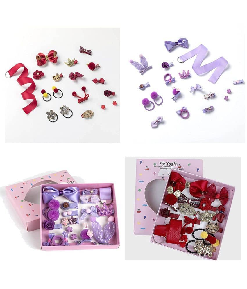 FOK Set of 36 Pieces Fancy Headwear Accessories For Baby Girls/Toddlers - Pink, Grey
