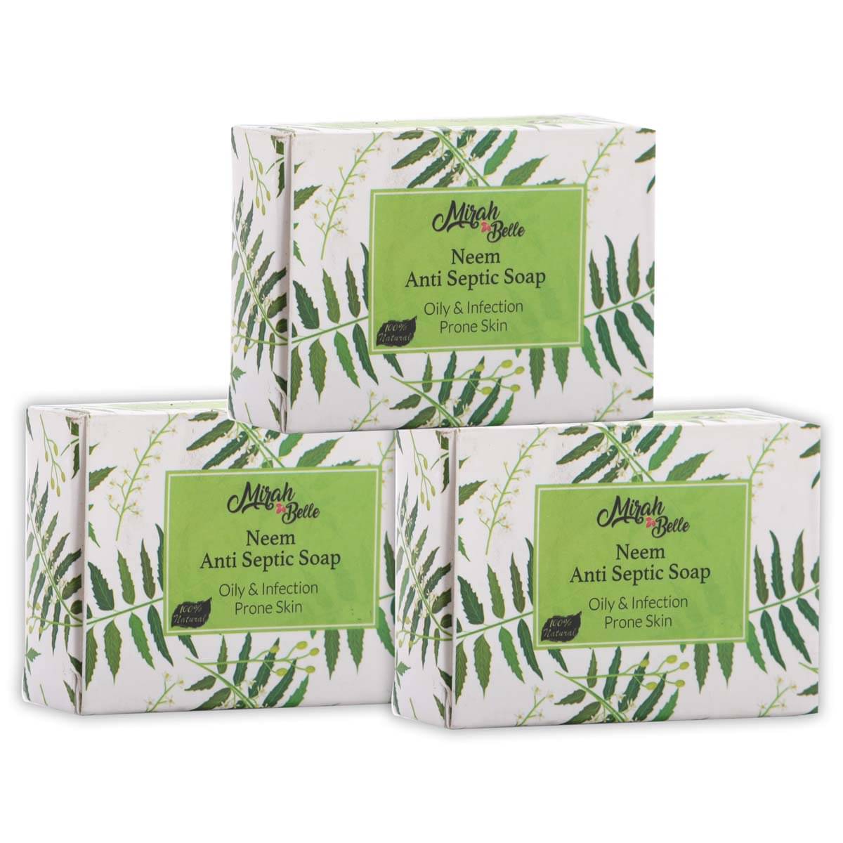     			Mirah Belle - Organic Neem Anti - Septic Soap 125gm (Pack of 3-125gm) - Best for Acne and Pimples - Lightens Scars and Blemishes- Handmade Soap 375gm