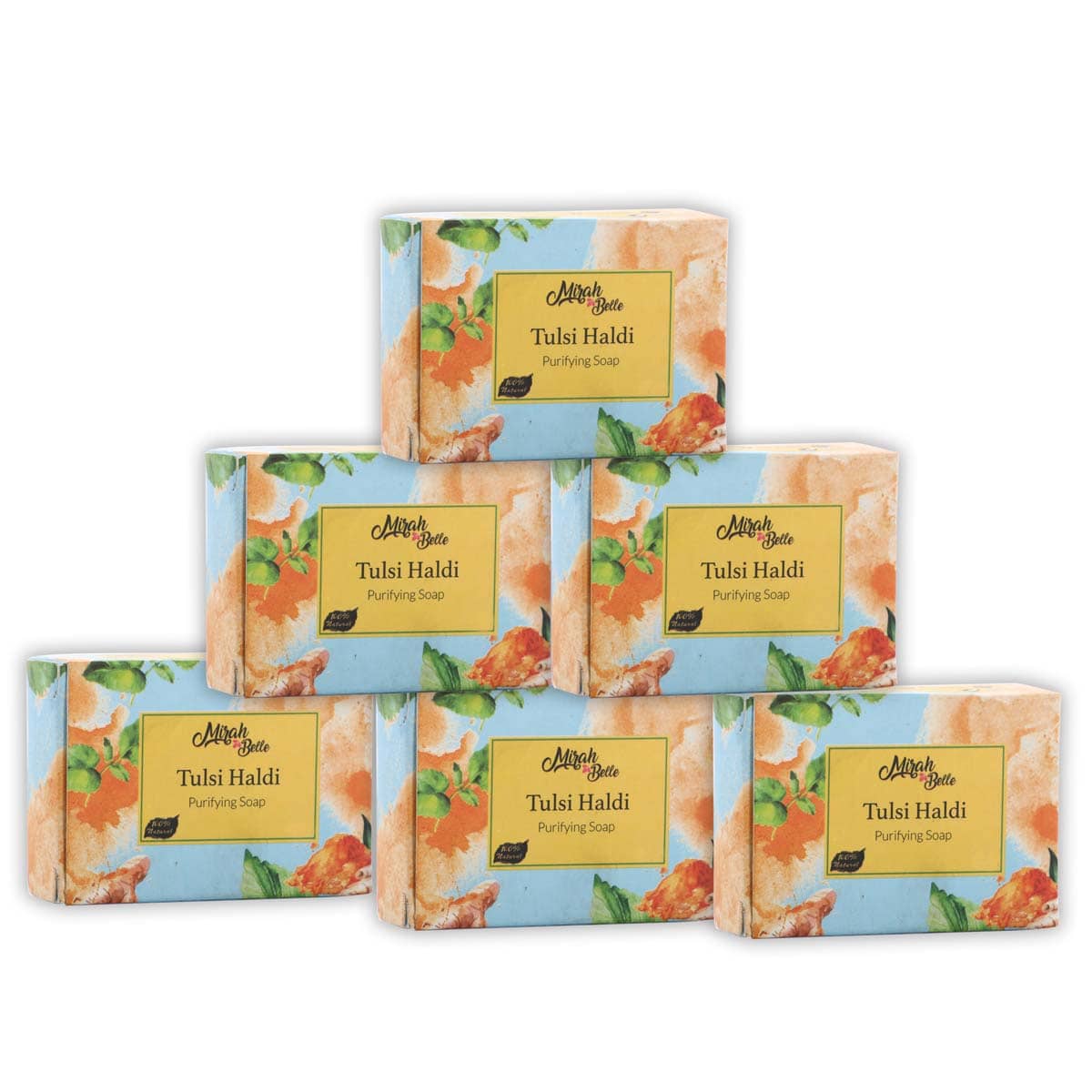 Mirah Belle Organic Tulsi Haldi Purifying Soap Bar (125 gm) Soap 750 gram g Pack of 6