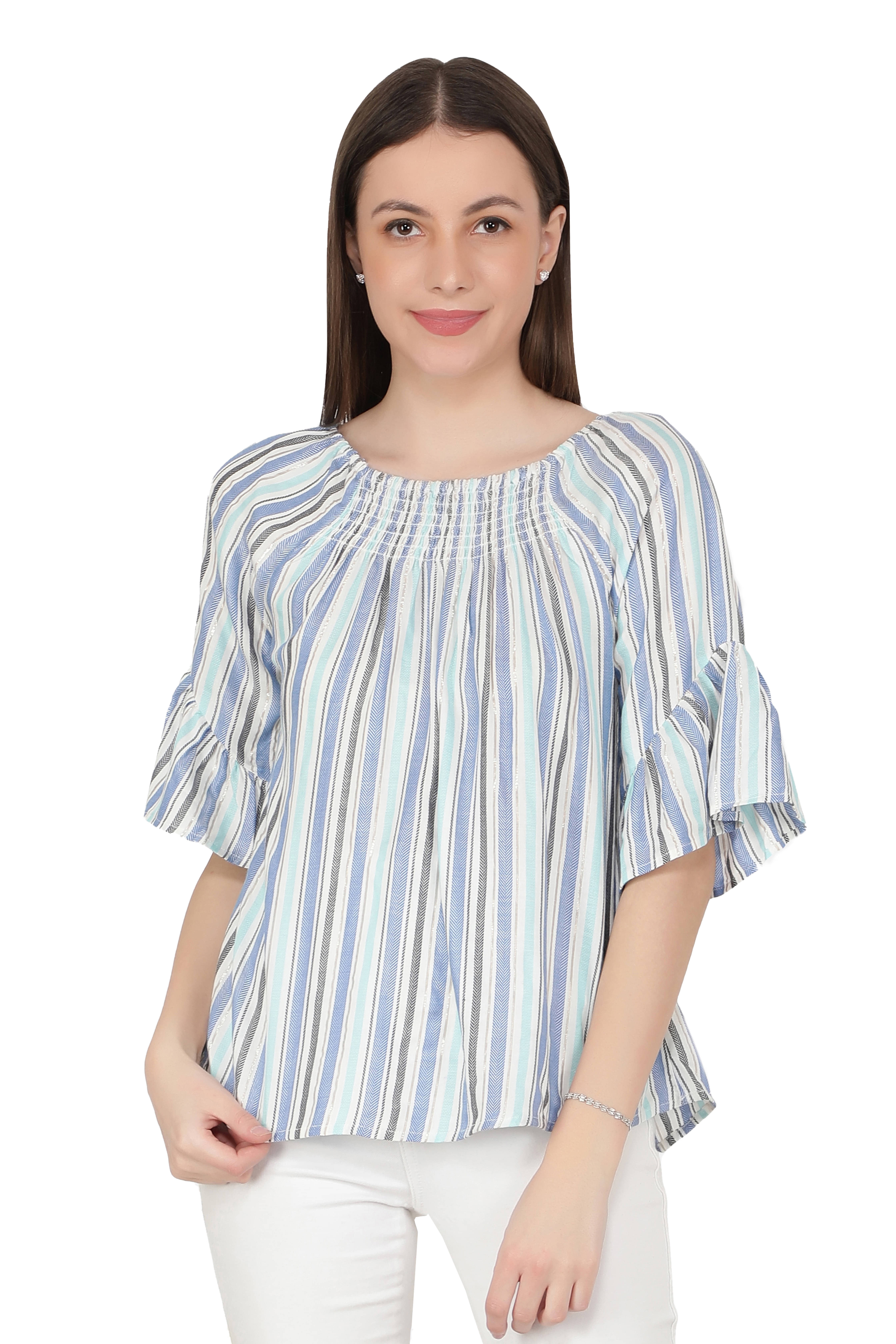     			NUEVOSDAMAS Women's Rayon Regular Top ( Blue )
