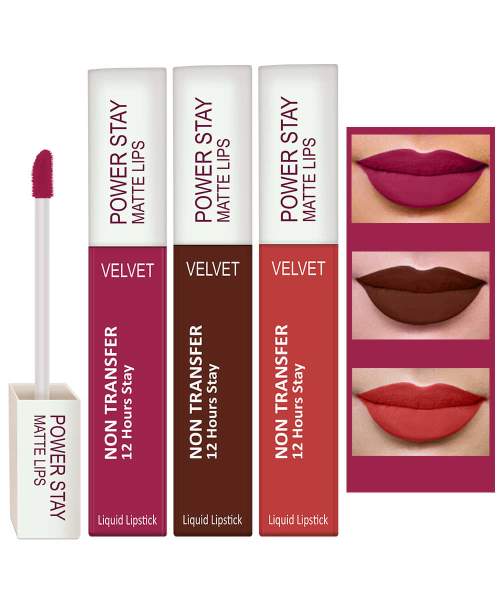 Perpaa Powerstay Liquid Matte Lipstick Richly Pigmented 8 Shades Non Transfer, Smudge Proof, Water Proof, Longlasting,Pack of 3