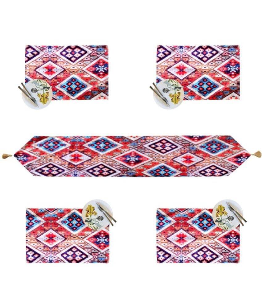 AAZEEM Printed Table Runner with Tassels, Unique Desgin Table Runner with 4 Placemat, 180 cm X 30 cm AAZEEM Printed Table Runner with Tassels, Unique Desgin Table Runner with 4 Placemat, 180 cm X 30 cm