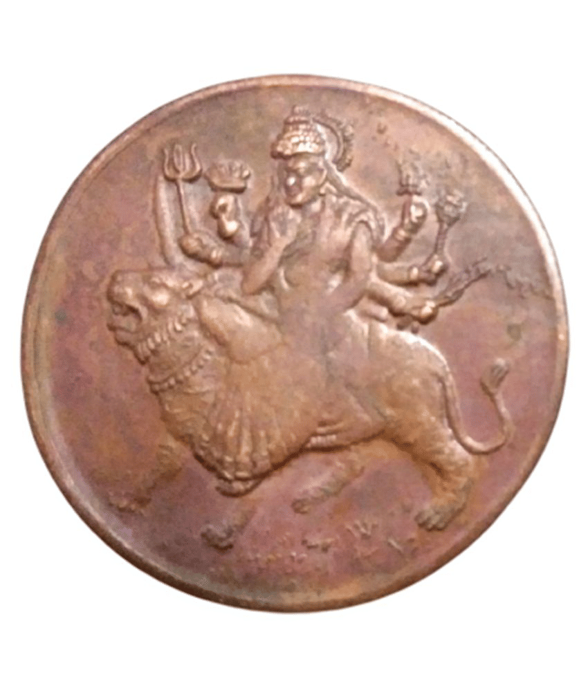     			Goddess Durga Devi One Anna Temple Token Copper Coin