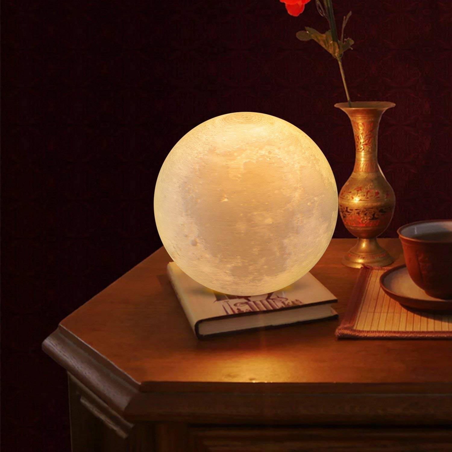     			PINDIA Realistic Color Mode Lunar Moon Shaped Lamp/Light Plastic Table Lamp - Pack of 1