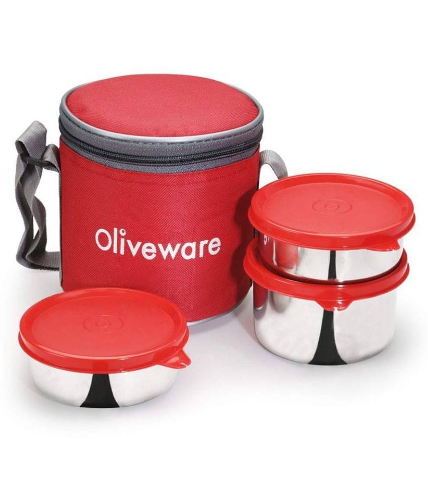 Oliveware Lovely Stainless Steel Lunch Box 3 Container (Pack of 1) Oliveware Lovely Stainless Steel Lunch Box 3 Container (Pack of 1)