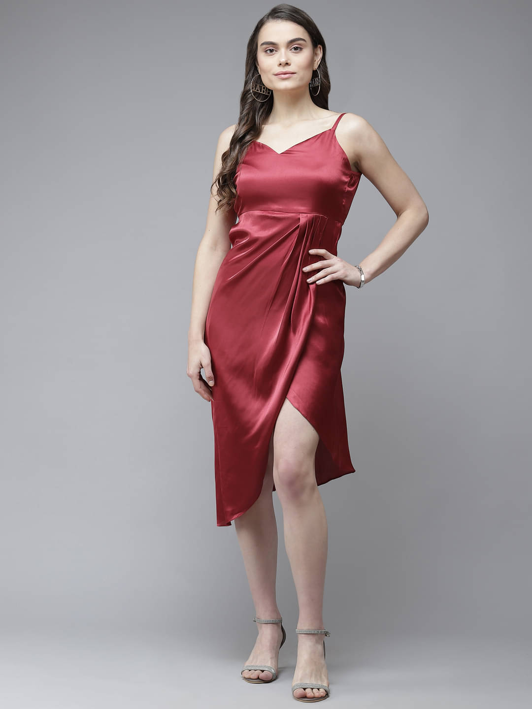     			The Dry State Women Satin Shift Dress ( Maroon )