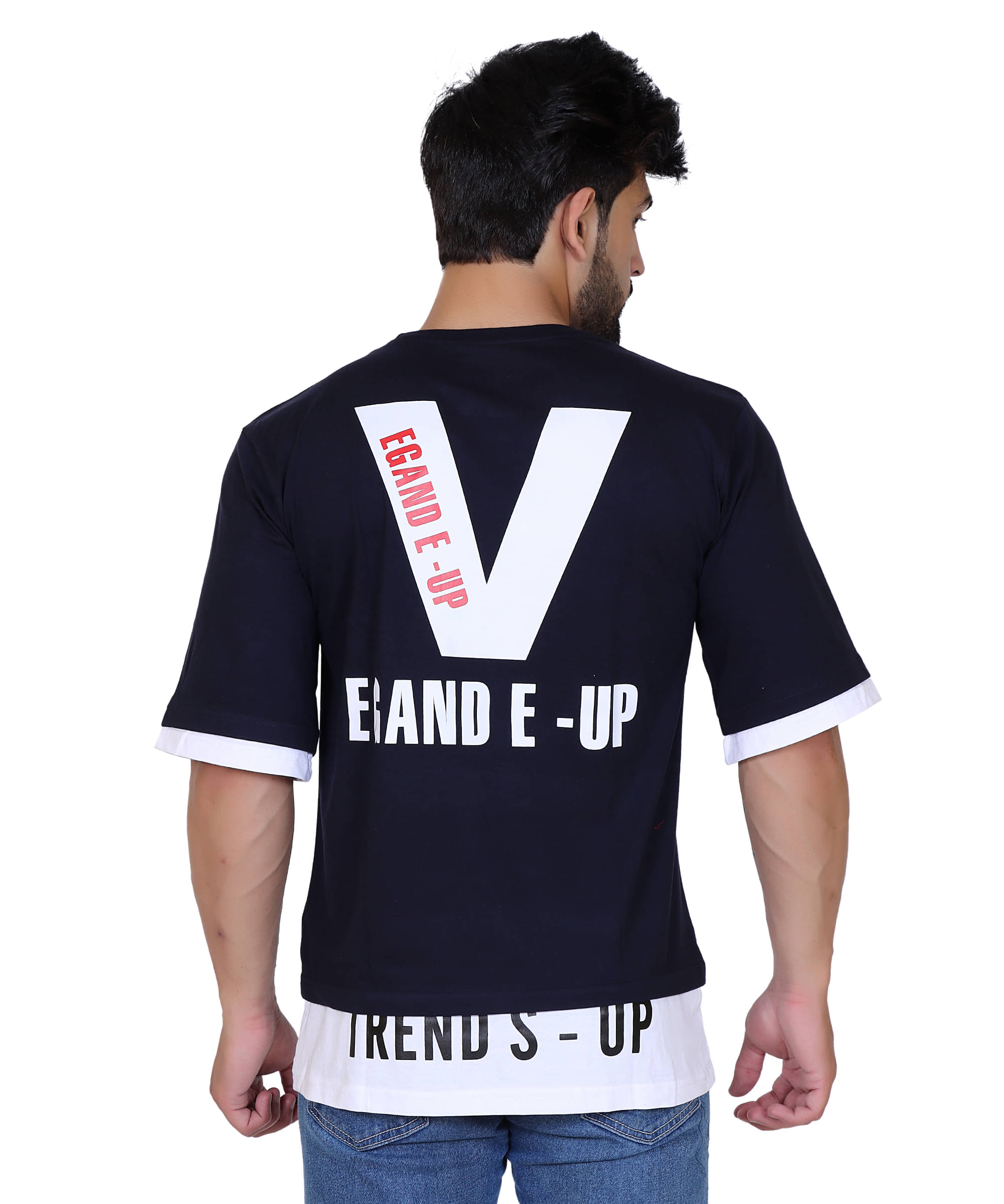     			The Emperor Men Printed Round 3/4 Sleeve Navy Blue Regular Fit T-Shirt