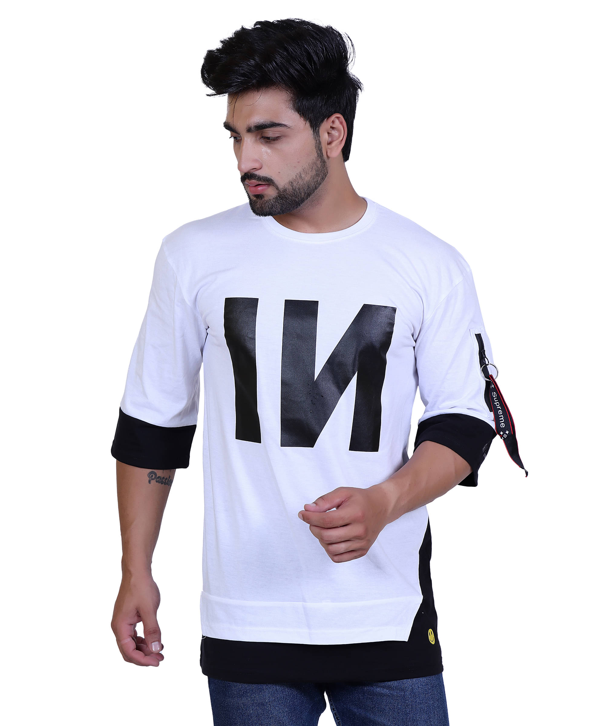     			The Emperor Men Printed Round 3/4 Sleeve White Regular Fit T-Shirt