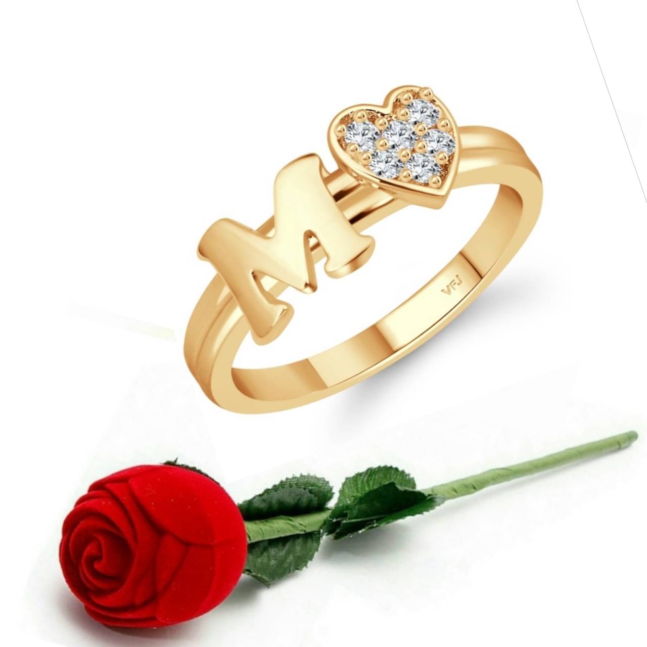     			Valentine Initial '' M '' Letter with heart ring alphabet for women and Girls