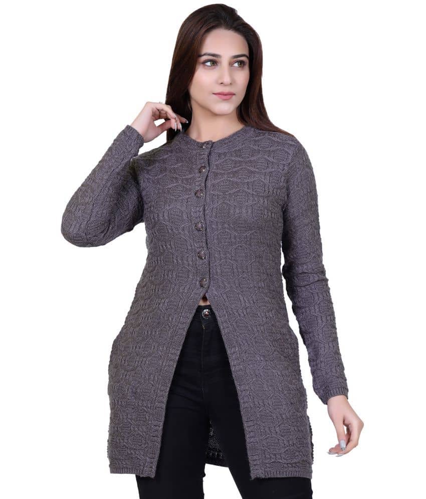 Varenyam Acrylic Grey Buttoned Cardigans - Single