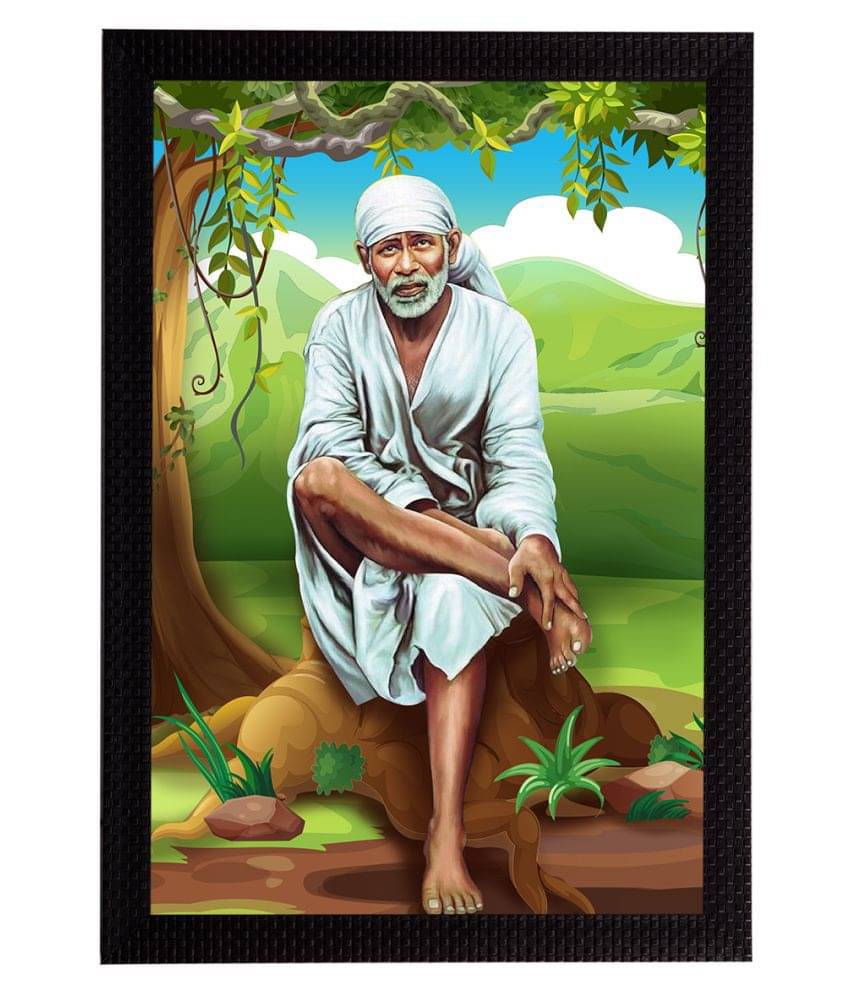     			eCraftIndia Green & Blue Sai Baba Satin Matt Texture Framed UV Wall Art Painting