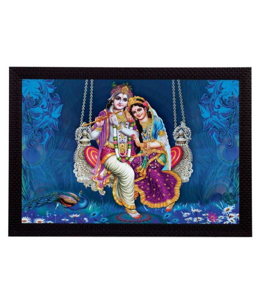 eCraftIndia Blue & Off-White Radha Krishna Playing Flute Satin Matt Texture UV Wall Art eCraftIndia Blue & Off-White Radha Krishna Playing Flute Satin Matt Texture UV Wall Art