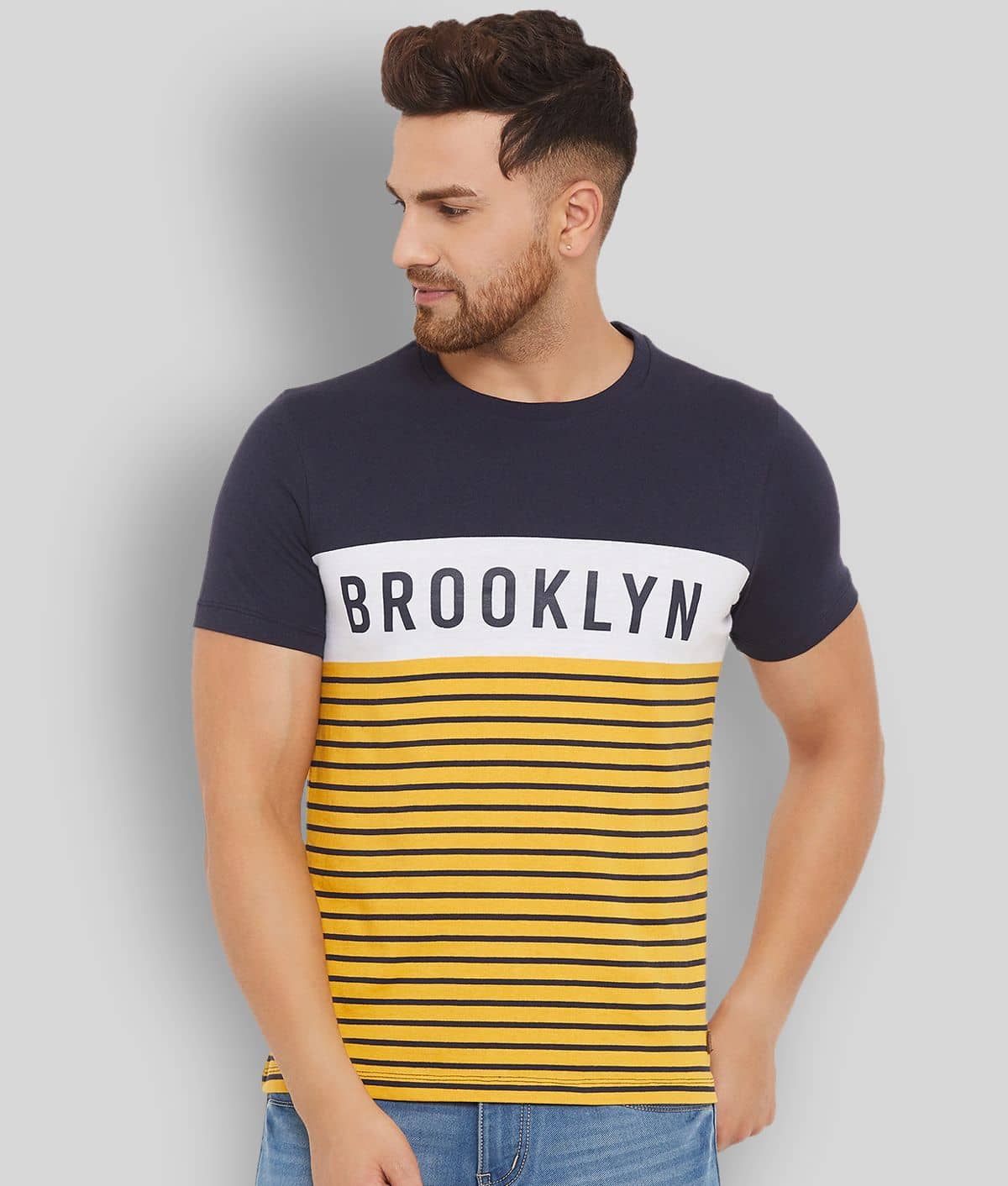 AUSTIN WOOD - Yellow Cotton Blend Regular Fit  Men's T-Shirt ( Pack of 1 )
