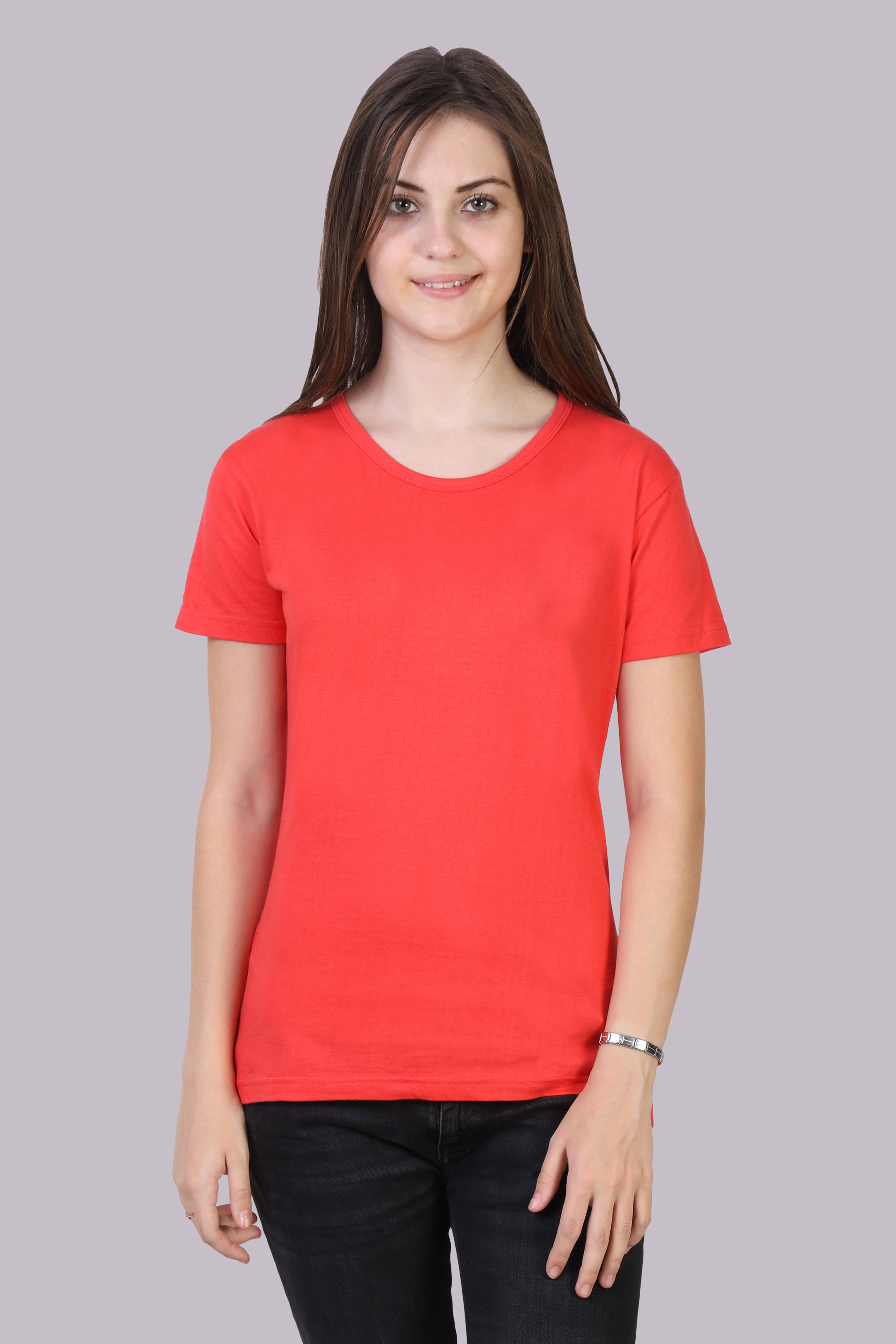 FLEXIMAA Women Cotton Solid Regular Fit Round Neck T-Shirt ( Red ) FLEXIMAA Women Cotton Solid Regular Fit Round Neck T-Shirt ( Red )