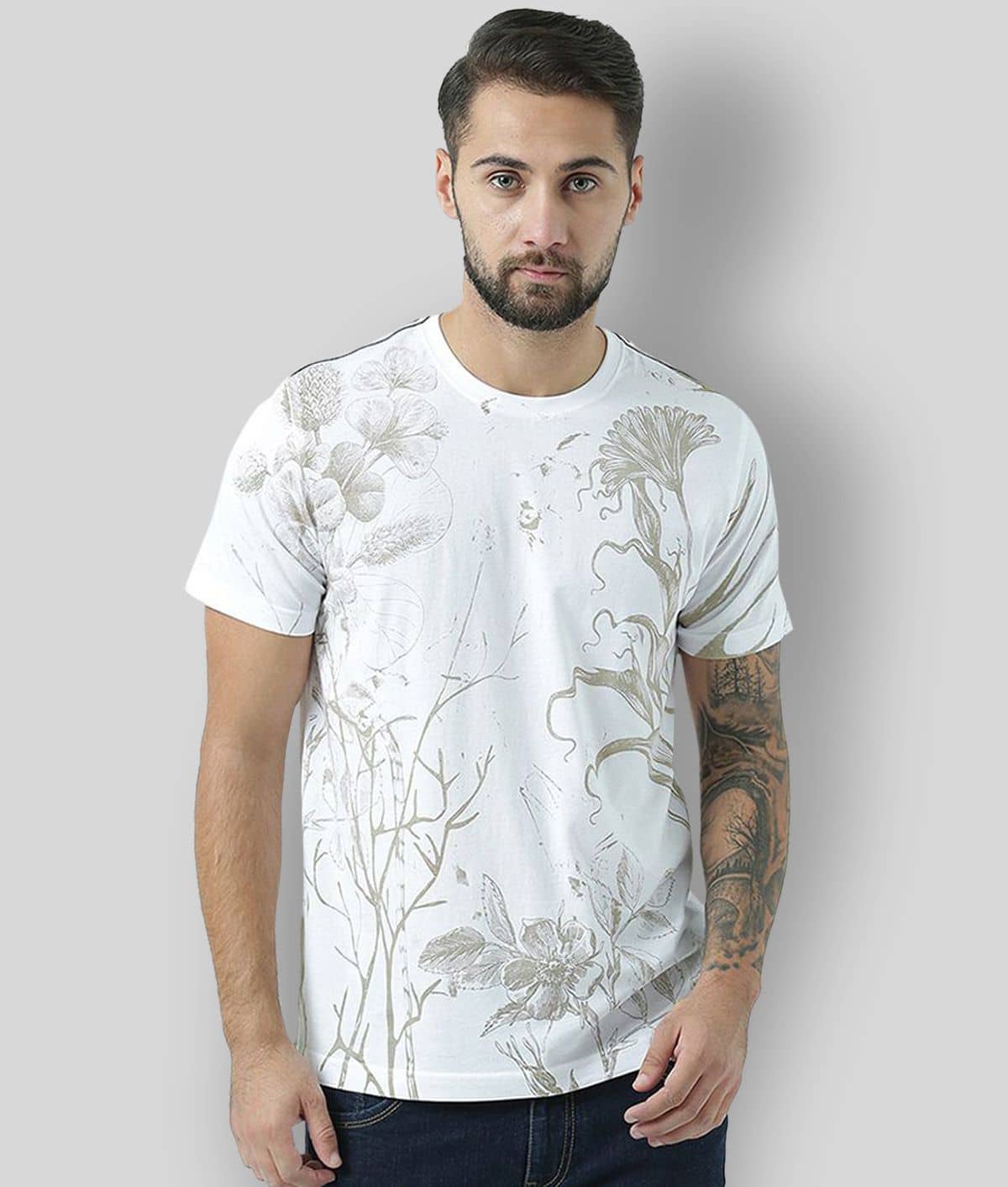 Huetrap Pack of 1 Cotton Regular Fit Men's T-Shirt ( White )