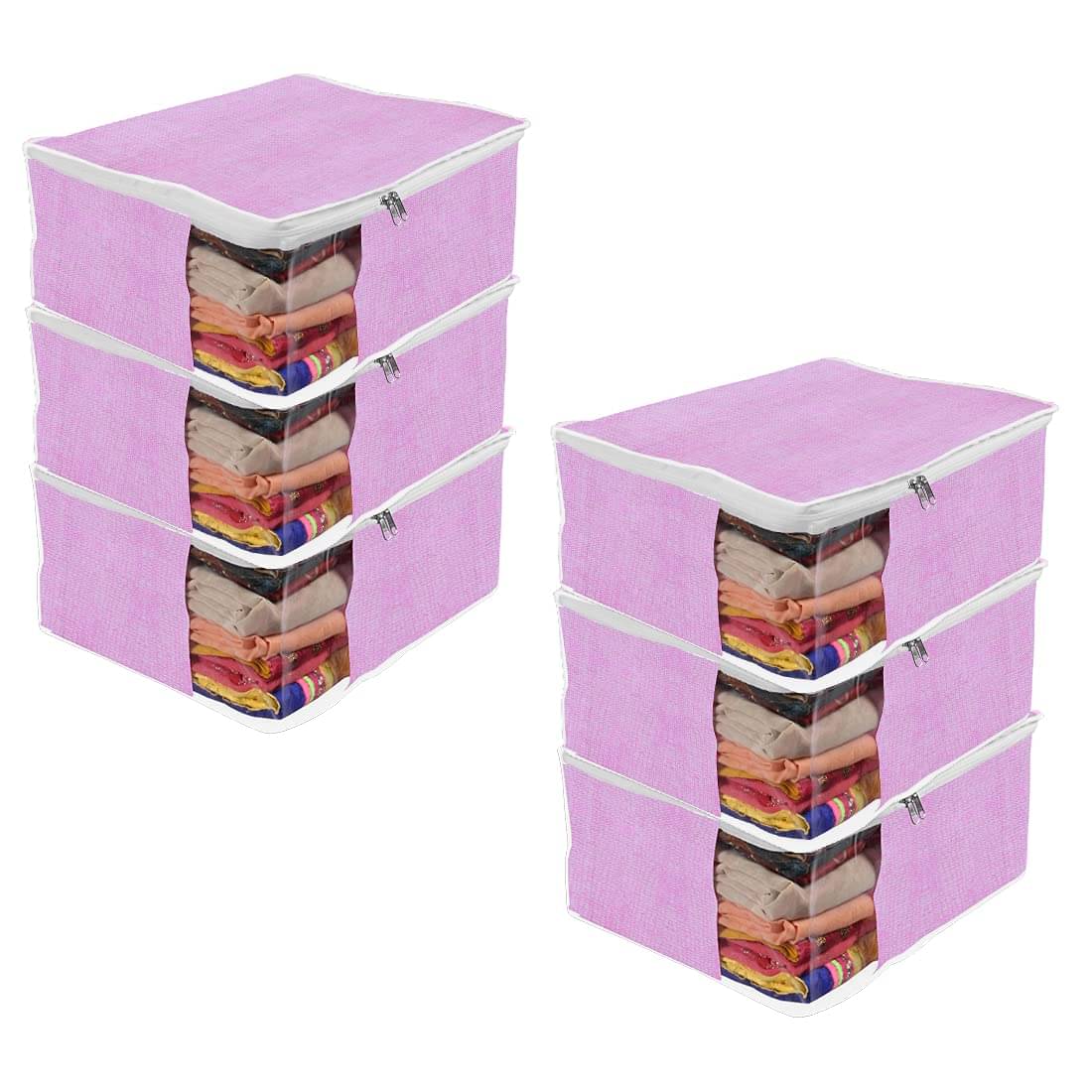     			PrettyKrafts Saree Cover Set of 6 Big Size/Wardrobe Organiser/Cloth Cover_Jute Pink