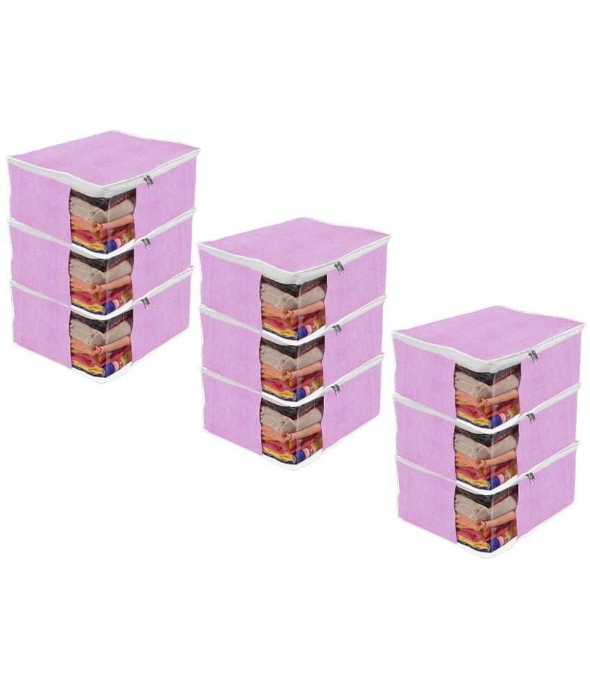     			PrettyKrafts Saree Cover Set of 9 Big Size/Wardrobe Organiser/Cloth Cover_Jute Pink