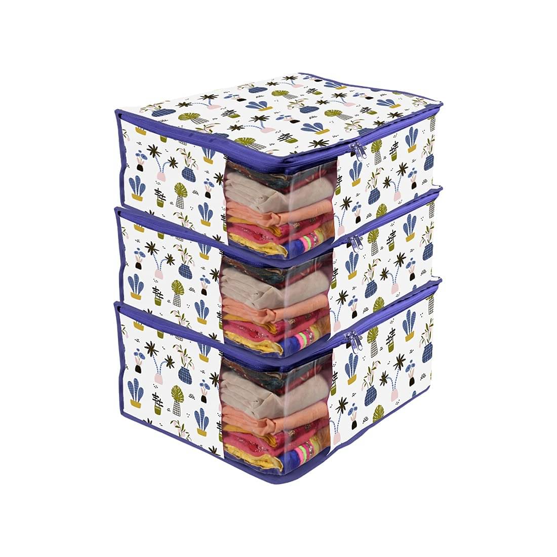     			PrettyKraftsSaree Cover Large with creative prints, Saree Storage Bag with Zip, Wardrobe Organiser, Clothes Cover & Storage,Multi Mushroom , Set of 3 pcs