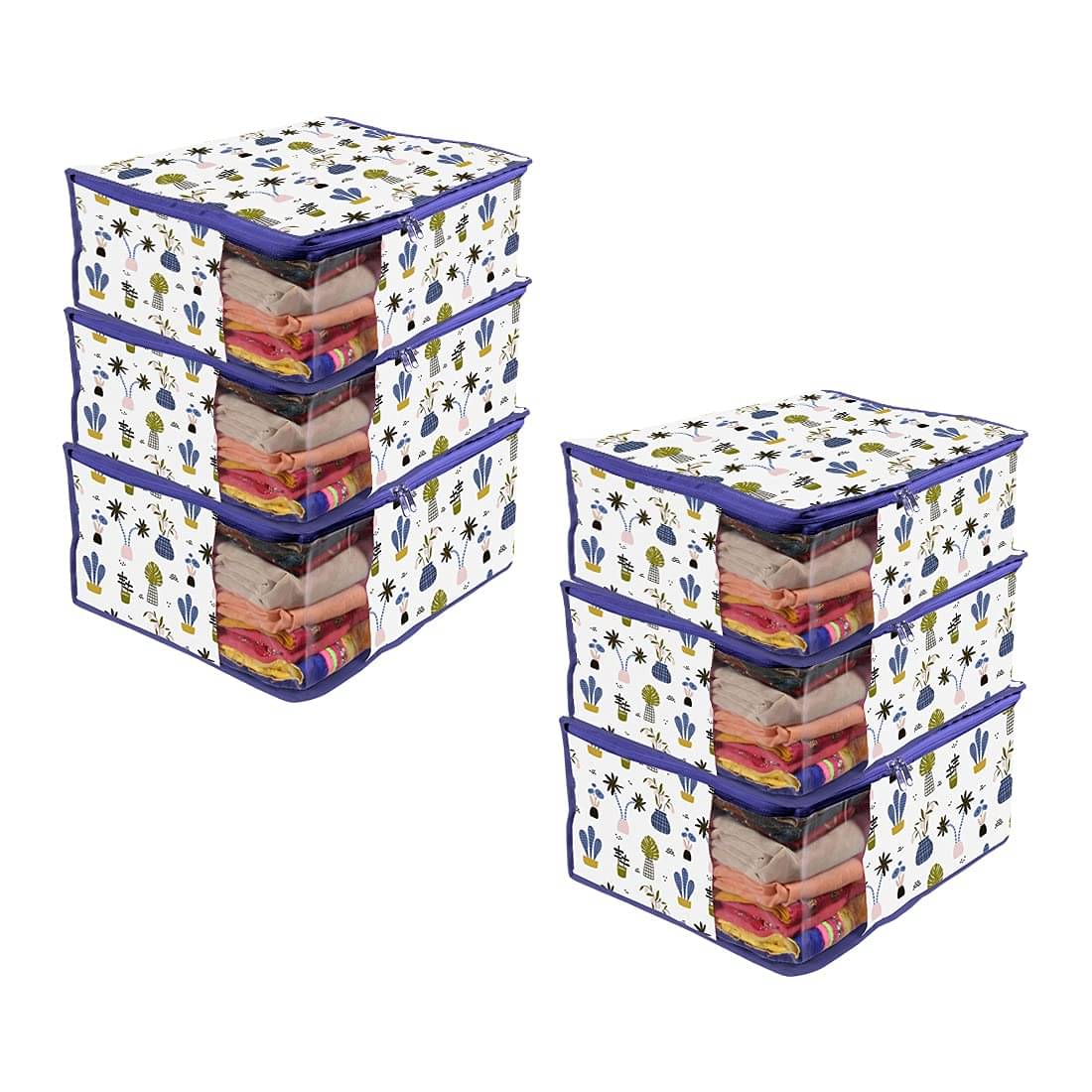     			PrettyKraftsSaree Cover Large with creative prints, Saree Storage Bag with Zip, Wardrobe Organiser, Clothes Cover & Storage,Multi Mushroom , Set of 6 pcs
