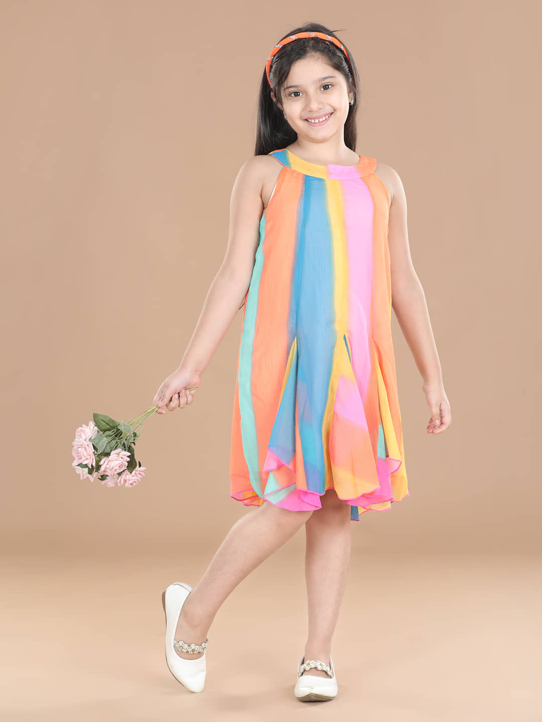 StyleStone Chiffon Asymmetric Dress For Girls ( Pack of 1 , Multicolor )