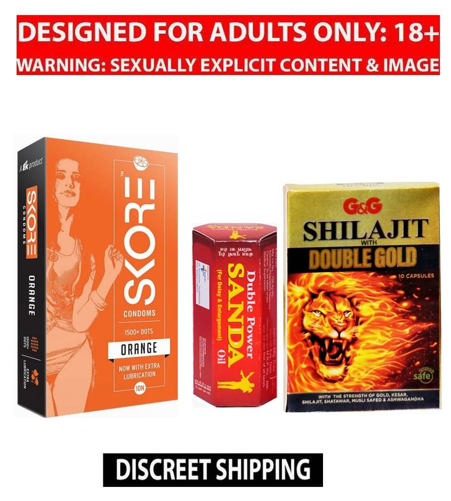 Syan Deals Duble Power Sanda Oil 15ml , Skore Orange Condoms 1500 dots 10N & Shilajit With Double Gold Capsule 2x10=20 no.s Syan Deals Duble Power Sanda Oil 15ml , Skore Orange Condoms 1500 dots 10N & Shilajit With Double Gold Capsule 2x10=20 no.s