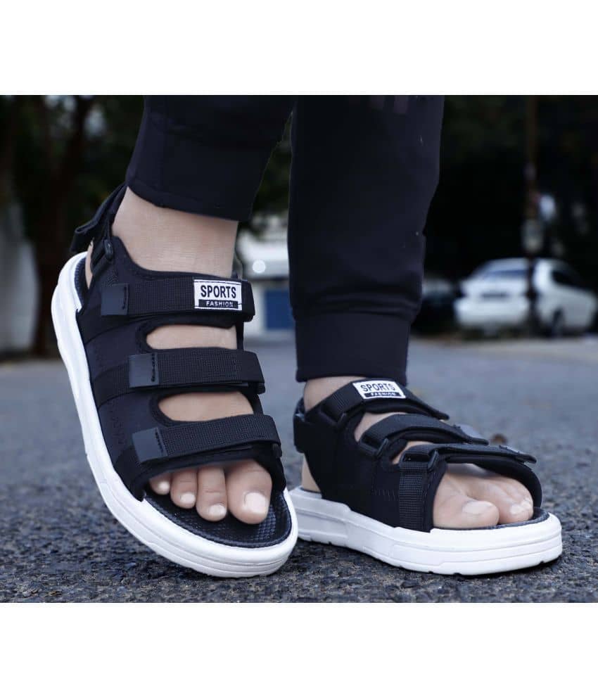 Aadi Black Mesh/Textile Sandals
